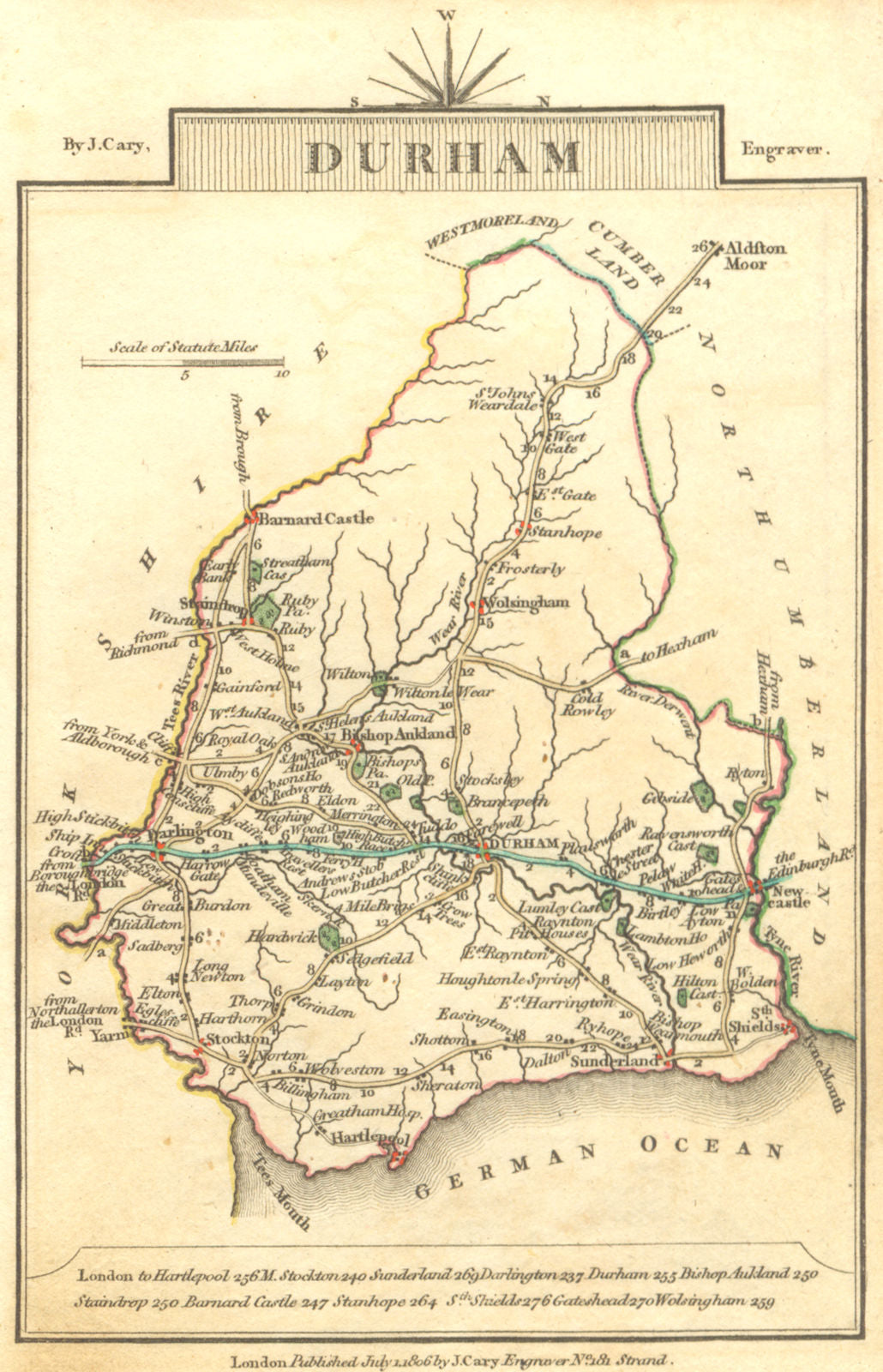 DURHAM. Cary. Miniature 1806 old antique vintage map plan chart
